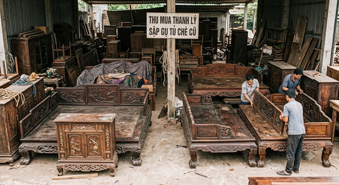 Mua thanh lý sập gỗ tủ chè cũ Hà Nội