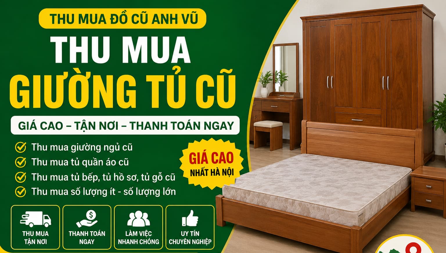 Thu Mua Giường Tủ Cũ Hà Nội Giá Cao Tận Nơi uy tín