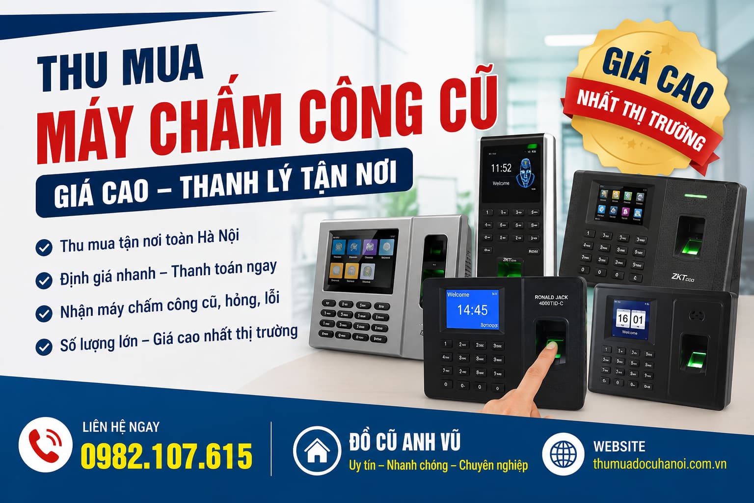 Thu Mua Máy Chấm Công Cũ Giá Cao Thanh Lý Tận Nơi, Định Giá Nhanh