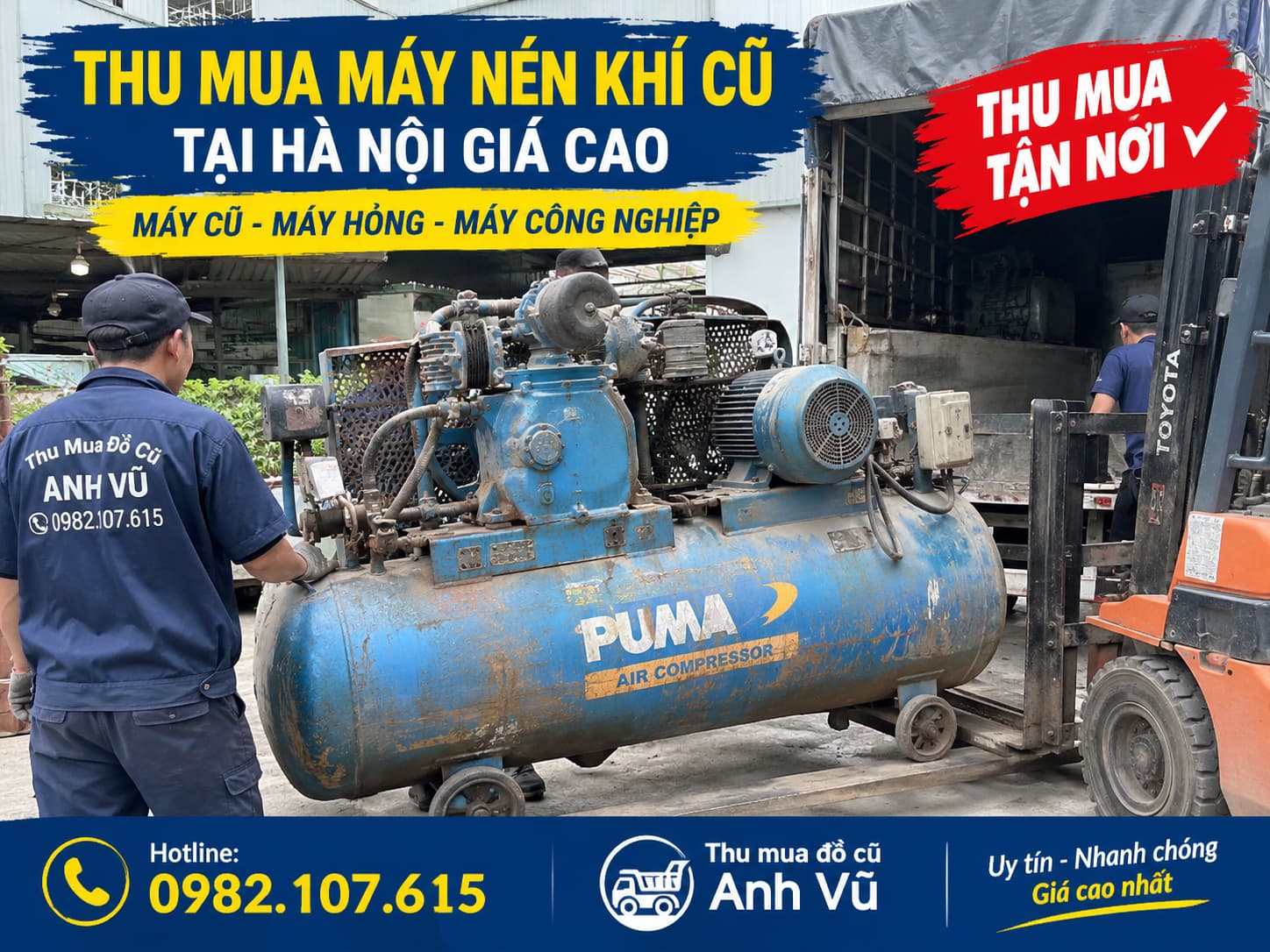 Thu Mua Máy Nén Khí Cũ Hà Nội Giá Cao Trọn Gói, Tháo Dỡ & Vận Chuyển