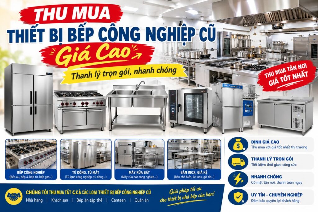 Thu mua thiết bị bếp công nghiệp cũ giá cao trọn gói tận nơi
