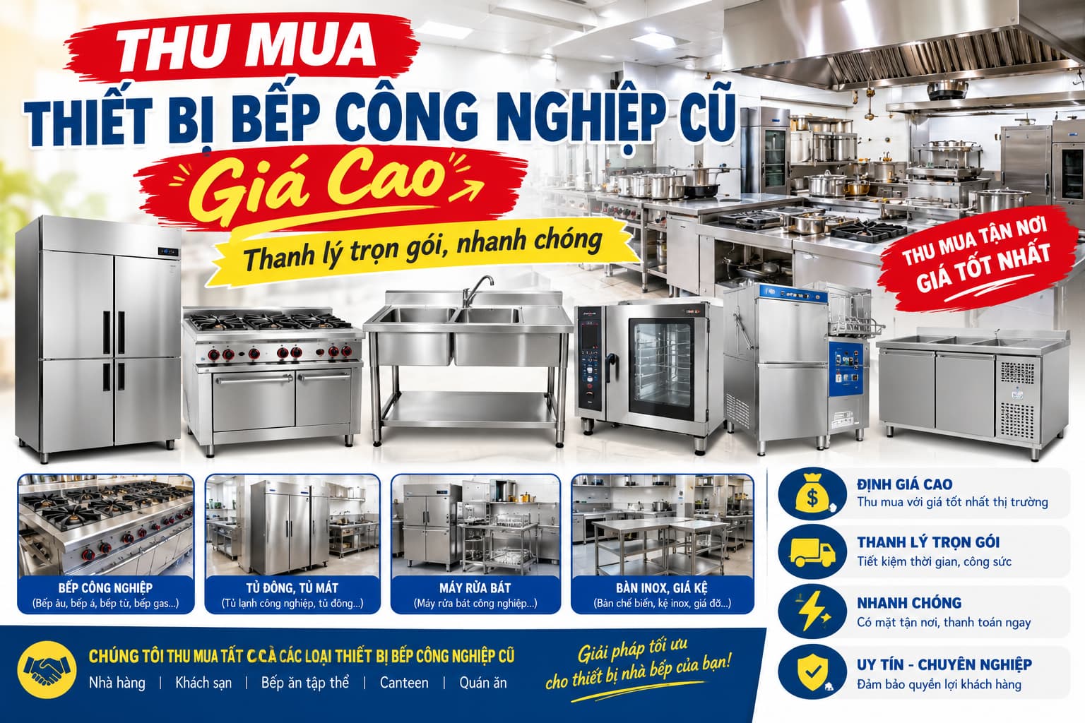 Thu mua thiết bị bếp công nghiệp cũ giá cao trọn gói tận nơi