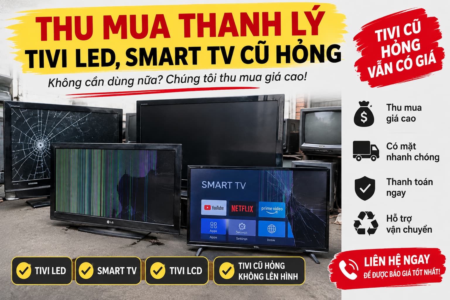 Thu Mua Tivi Cũ Hà Nội Giá Cao Thanh Lý Tận Nơi chỉ 1 cuộc gọi